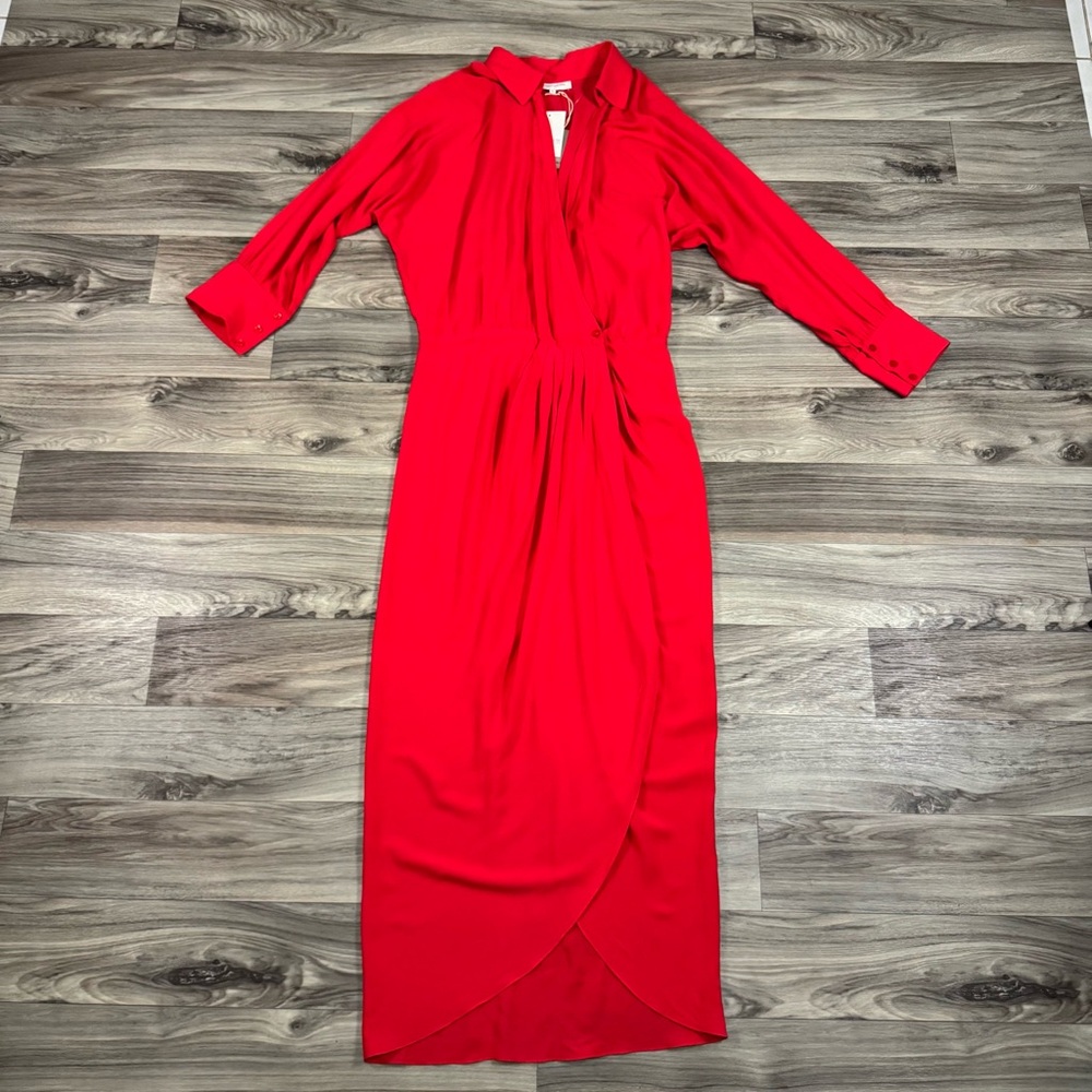 Andres Otalora El Oasis Crepe Midi Wrap Dress in Coral Orange Size 10